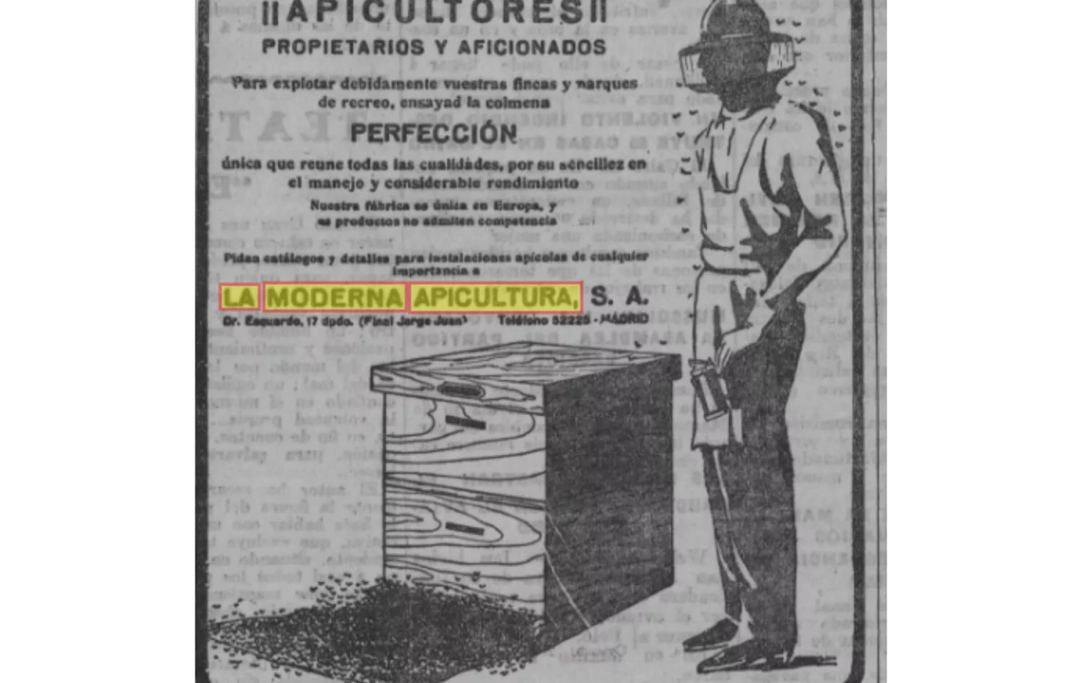 Un anuncio de La Moderna Apicultura en un periódico de los años 20 / HEMEROTECA BIBLIOTECA NACIONAL Un anuncio de La Moderna Apicultura en un periódico de los años 20 / HEMEROTECA BIBLIOTECA NACIONAL
