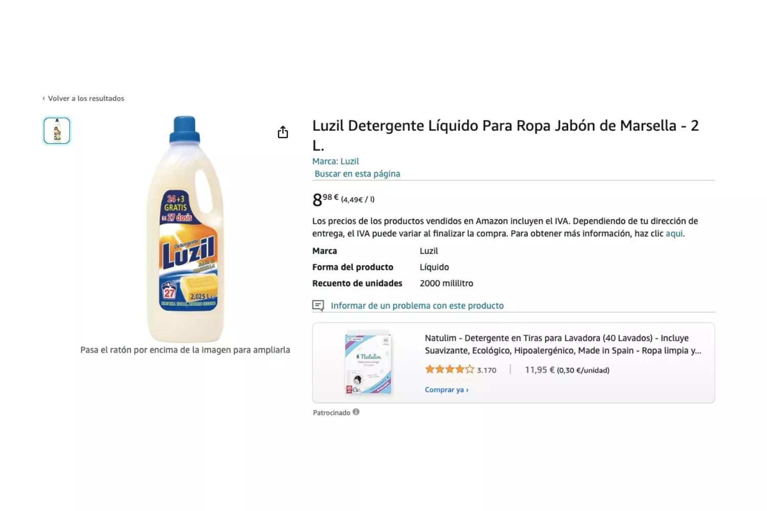 Detergente Luzil / AMAZON Detergente Luzil / AMAZON