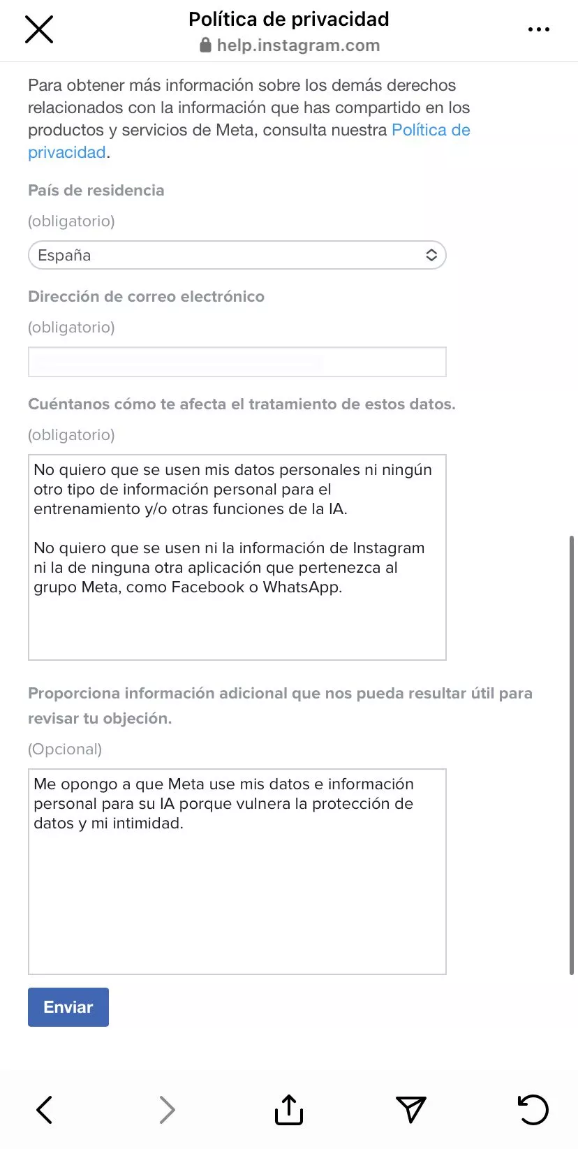 Formulario para evitar que Meta use tus datos para su IA / CG Formulario para evitar que Meta use tus datos para su IA / CG
