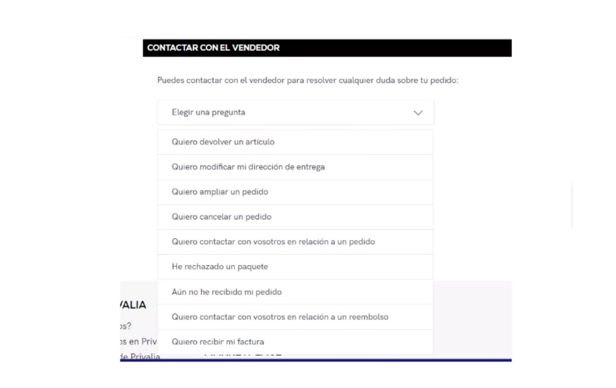 La ventana de Privalia para contactar con Adidas   CEDIDA