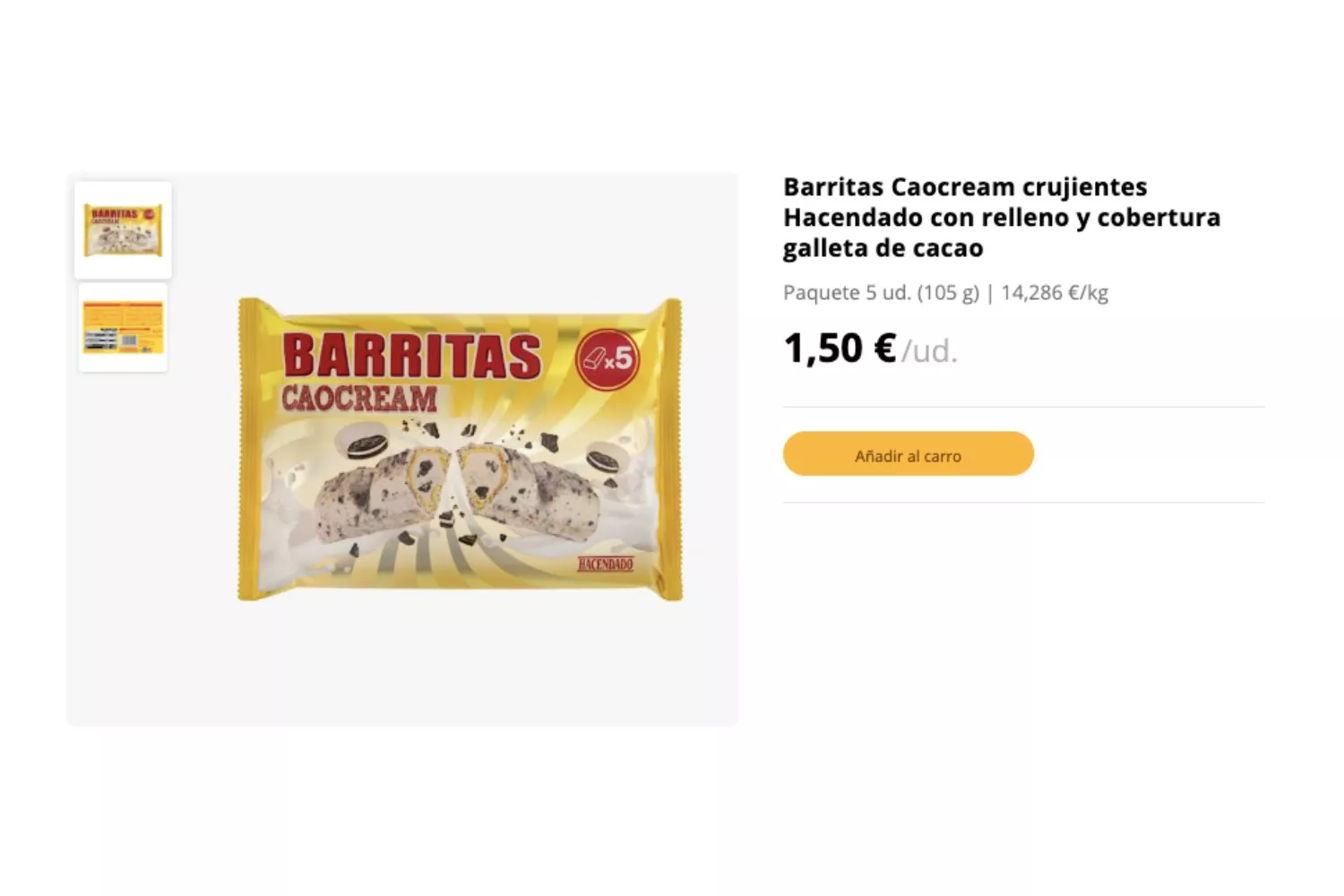 Barritas Caocream de Hacendado / MERCADONA