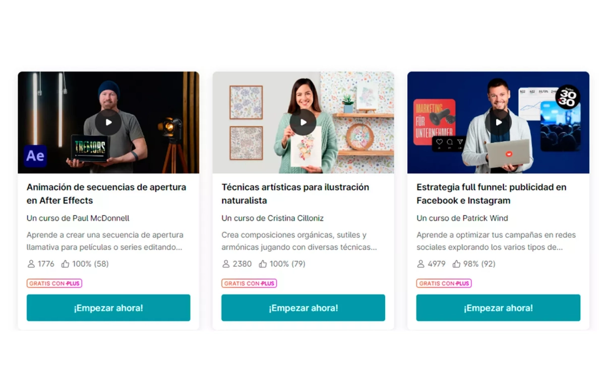 Algunos de los cursos que oferta la plataforma / CG Algunos de los cursos que oferta la plataforma / CG