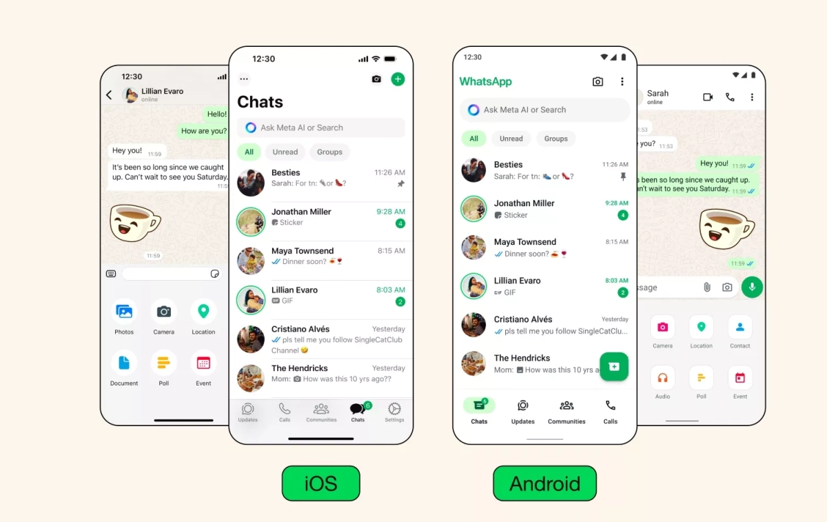 Nueva interfaz de usuario de iOS y Android en WhatsApp WHATSAPP Nueva interfaz de usuario de iOS y Android en WhatsApp WHATSAPP