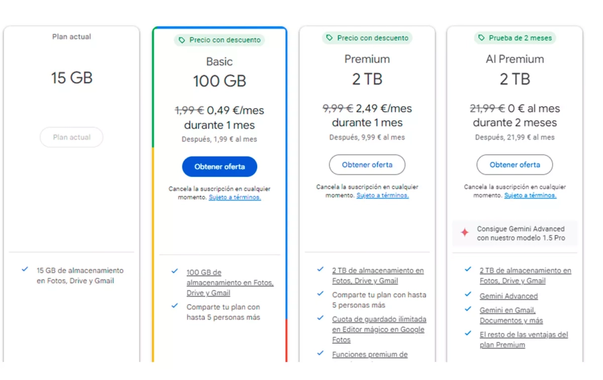 Los precios del almacenamiento de Drive / GOOGLE Los precios del almacenamiento de Drive / GOOGLE
