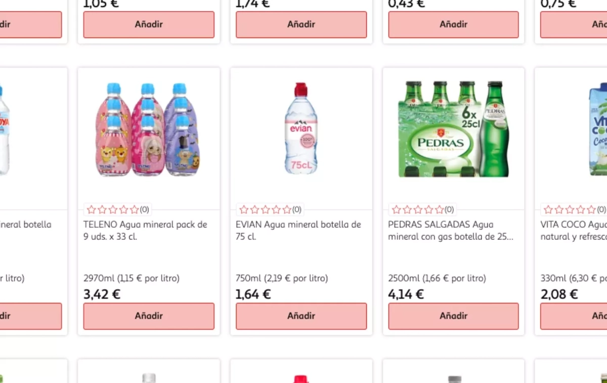 El precio de la botella de Evian en la página web de Alcampo CAPTURA El precio de la botella de Evian en la página web de Alcampo CAPTURA