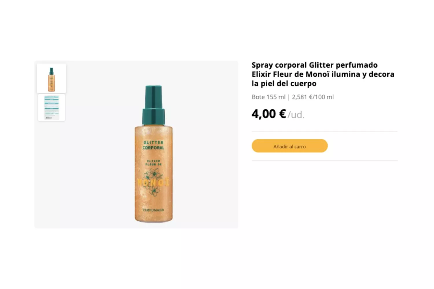 Spray corporal 'glitter' perfumado Elixir Fleur de Monoï / MERCADONA Spray corporal 'glitter' perfumado Elixir Fleur de Monoï / MERCADONA