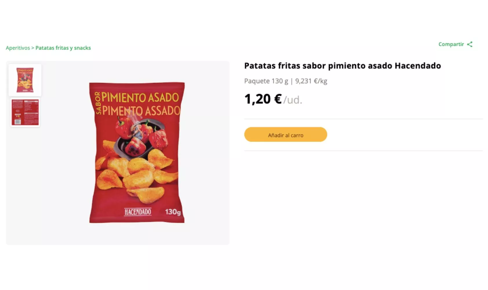 Patatas fritas sabor pimiento asado Hacendado / MERCADONA Patatas fritas sabor pimiento asado Hacendado / MERCADONA