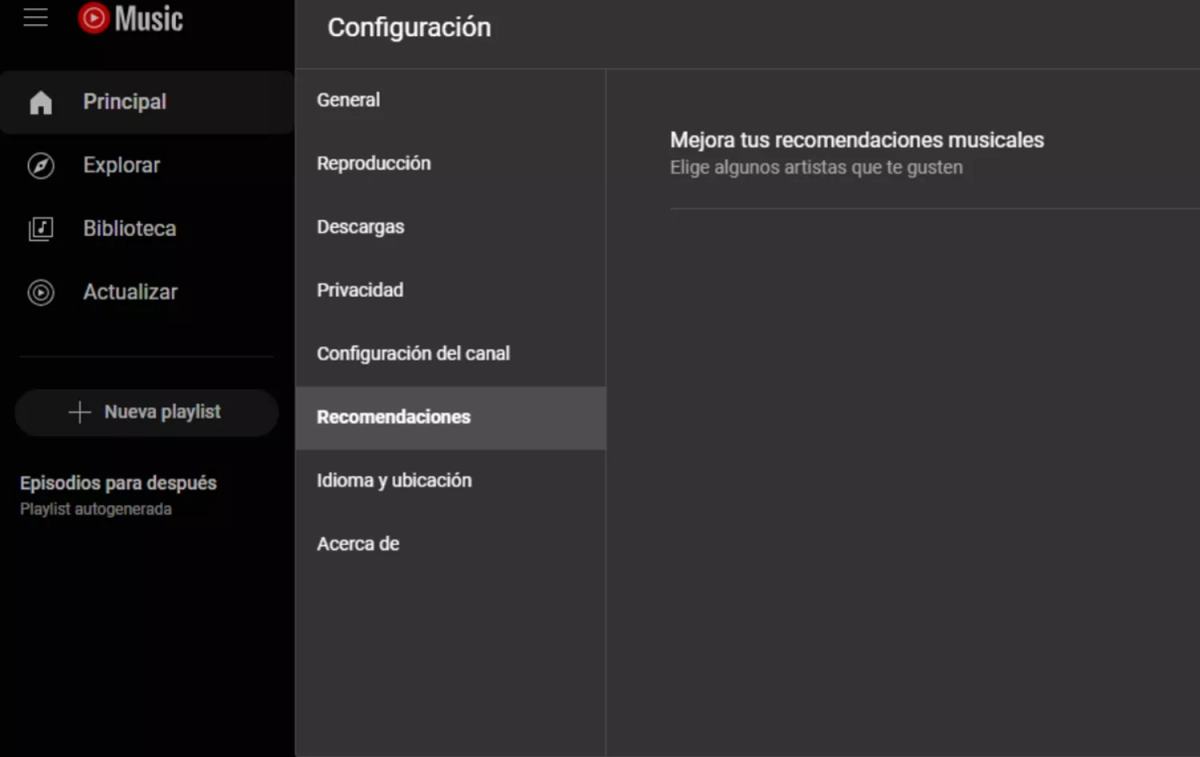 El apartado de Recomendaciones de Youtube Music / YOUTUBE MUSIC El apartado de Recomendaciones de Youtube Music / YOUTUBE MUSIC