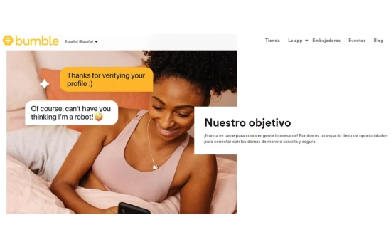 La página web de Bumble / BUMBLE La página web de Bumble / BUMBLE