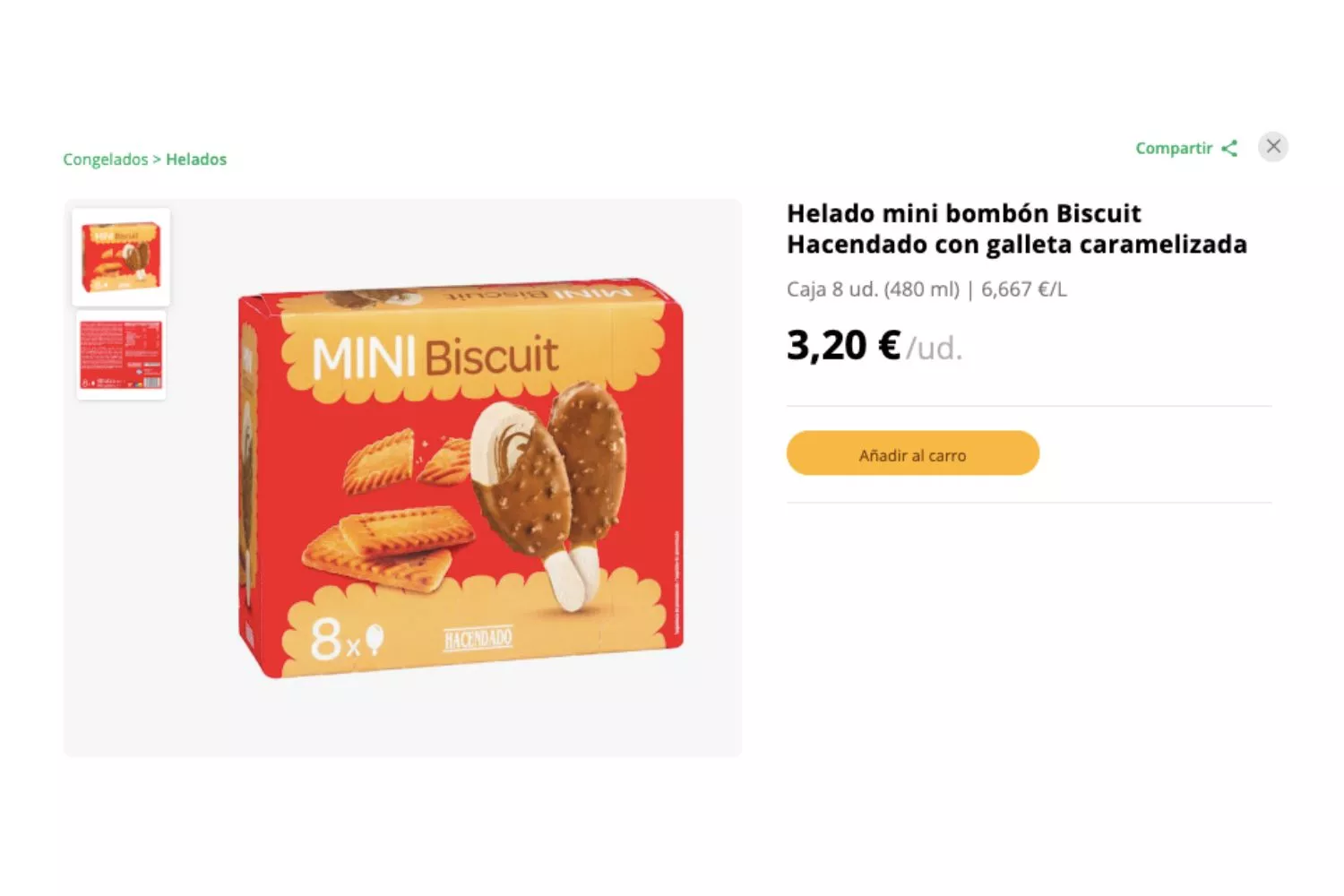 Helado mini biscuit de Hacendado / MERCADONA Helado mini biscuit de Hacendado / MERCADONA