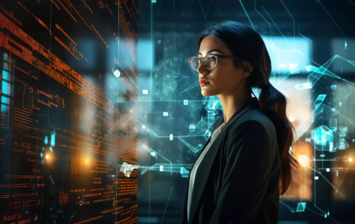 Una mujer trabajando en una oficina futurista / FREEPIK (GENERADA POR IA) Una mujer trabajando en una oficina futurista / FREEPIK (GENERADA POR IA)