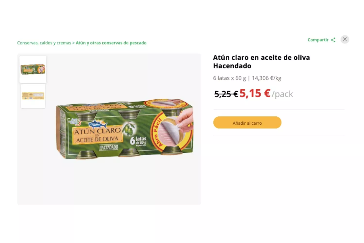 Atún claro en aceite de oliva Hacendado / MERCADONA Atún claro en aceite de oliva Hacendado / MERCADONA