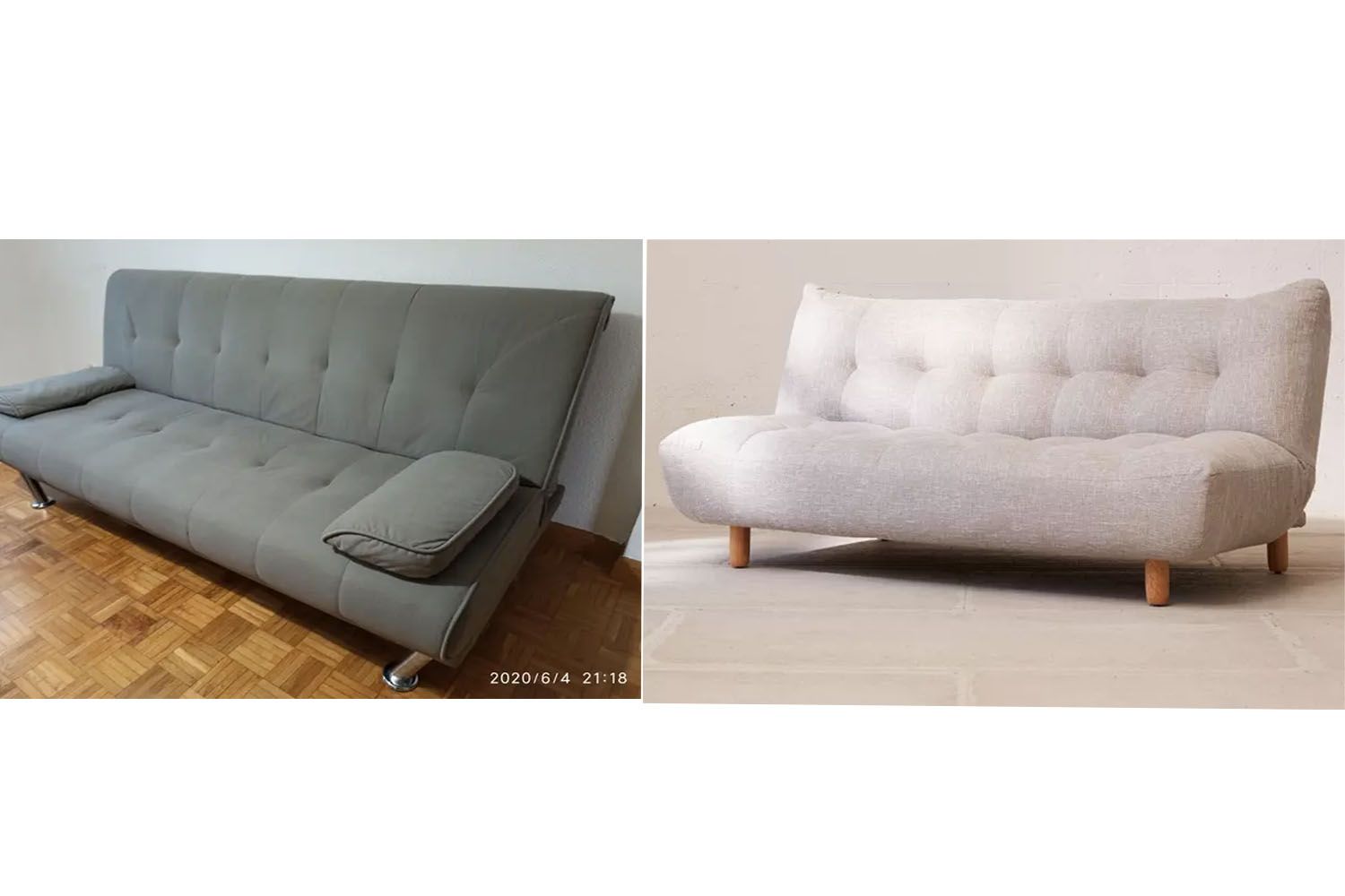 Dos sofás, el primero de Wallapop y el segundo de Urban Outfitters /WALLAPOP-URBAN OUTFITTERS