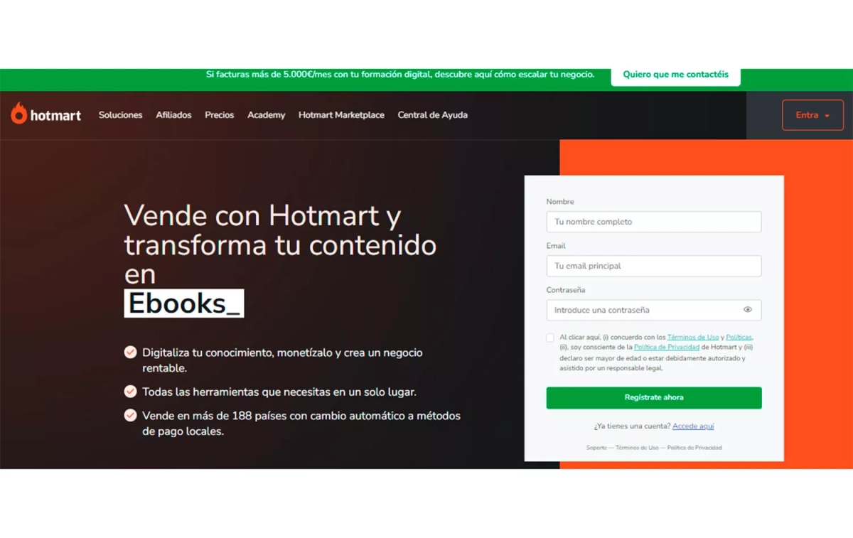 Aspecto de la web de Hotmart / CG Aspecto de la web de Hotmart / CG