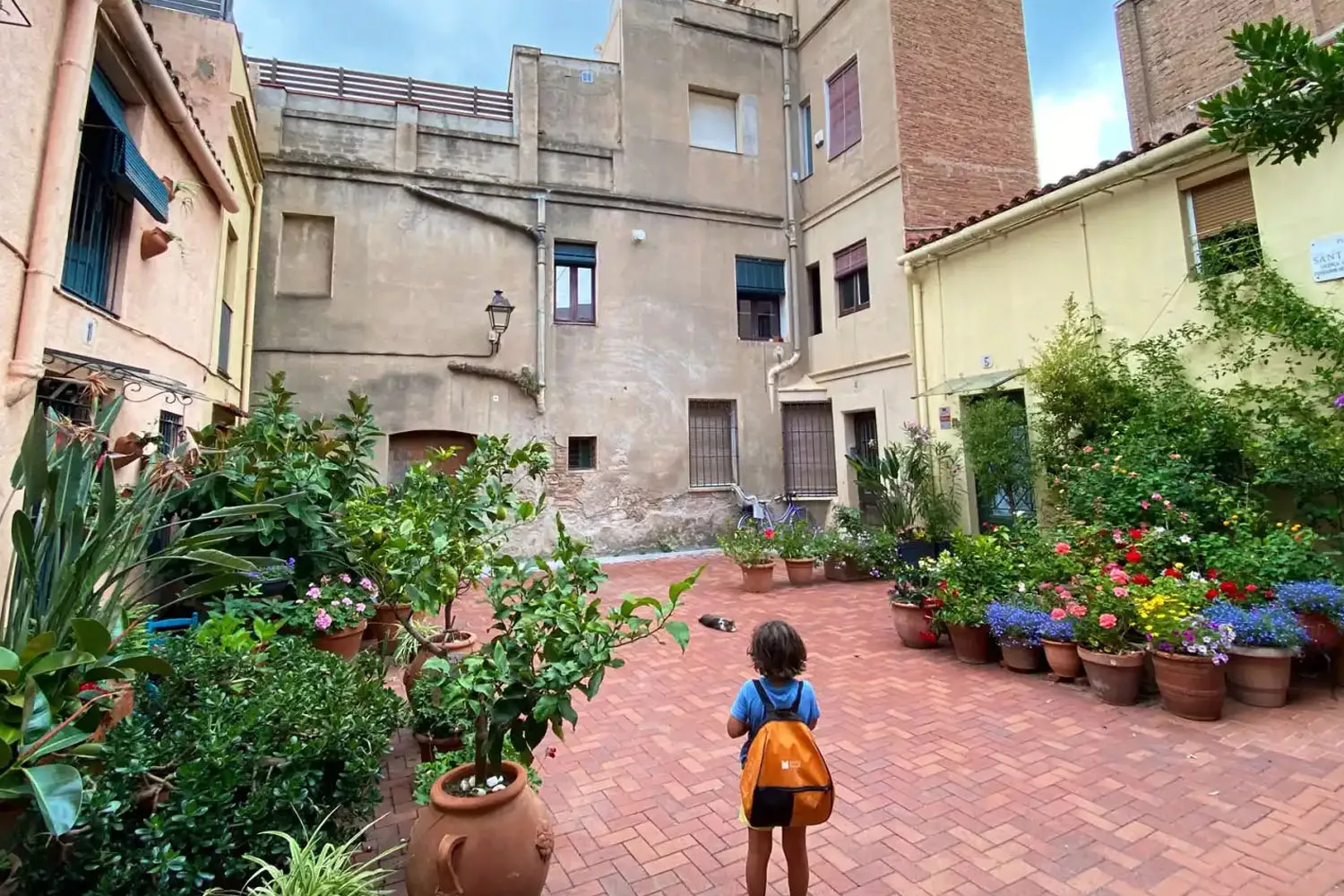 Una pequeña plaza con casas que tienen plantas en la puerta para enfríar el hogar Carlos Márquez Daniel