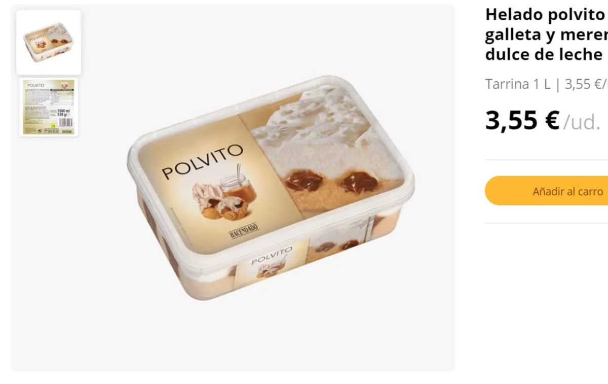 Pantallazo del helado Polvito de Mercadona disponible en Canarias Pantallazo del helado Polvito de Mercadona disponible en Canarias