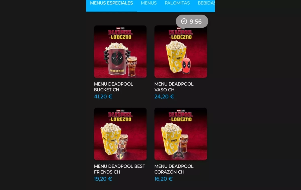 Los menús de Cinesa para el estreno de 'Deadpool y Lobezno' CAPTURA Los menús de Cinesa para el estreno de 'Deadpool y Lobezno' CAPTURA