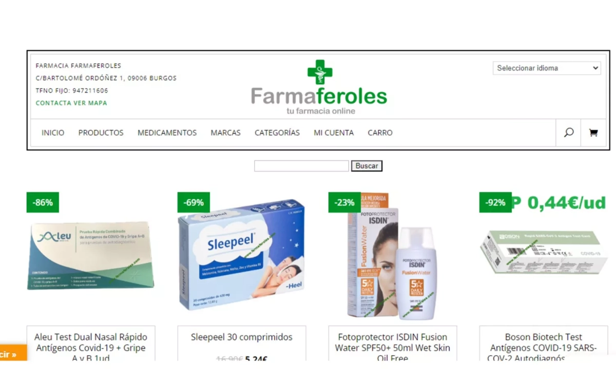 Aspecto de la web de Farmaferoles / CG Aspecto de la web de Farmaferoles / CG
