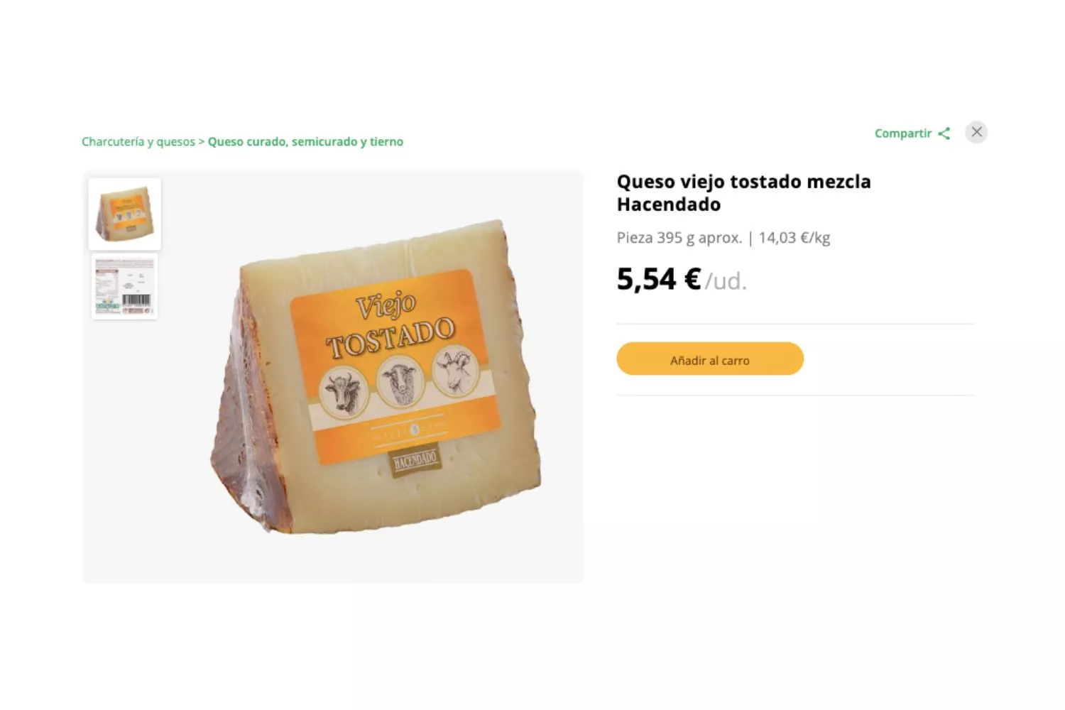 Queso viejo tostado de vaca, oveja y cabra / MERCADONA Queso viejo tostado de vaca, oveja y cabra / MERCADONA