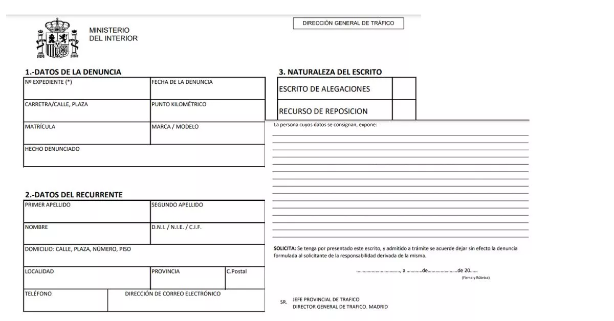 Formulario para alegaciones por multa de Tráfico/ sede.dgt.gob.es Formulario para alegaciones por multa de Tráfico/ sede.dgt.gob.es