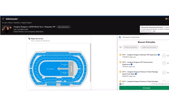 El precio de las entradas para un concierto de Imagine Dragons en Ticketmaster CAPTURA El precio de las entradas para un concierto de Imagine Dragons en Ticketmaster CAPTURA