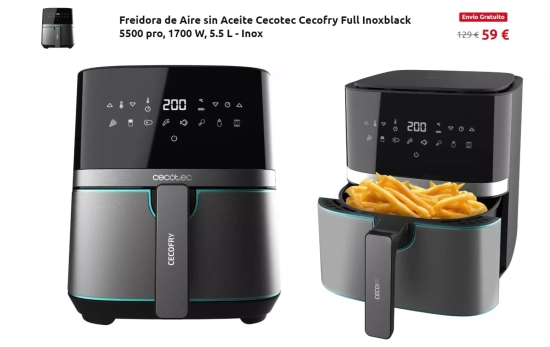 Freidora de Aire sin Aceite Cecotec Cecofry Full Inoxblack 5500 pro / CARREFOUR.COM Freidora de Aire sin Aceite Cecotec Cecofry Full Inoxblack 5500 pro / CARREFOUR.COM