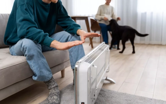 Una persona con un radiador portátil sin cables/ FREEPIK