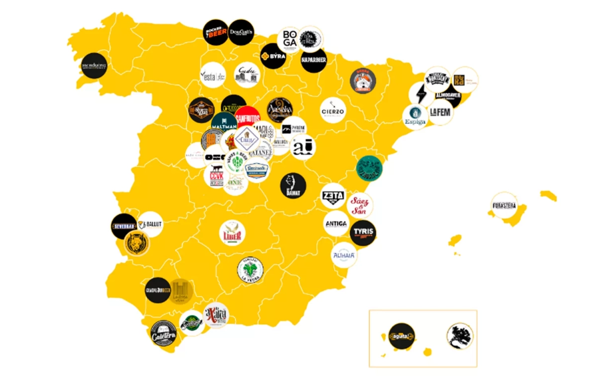 Mapa de las fábricas de cervezas artesanas que participan en la campaña / CERVECEROS DE ESPAÑA Mapa de las fábricas de cervezas artesanas que participan en la campaña / CERVECEROS DE ESPAÑA