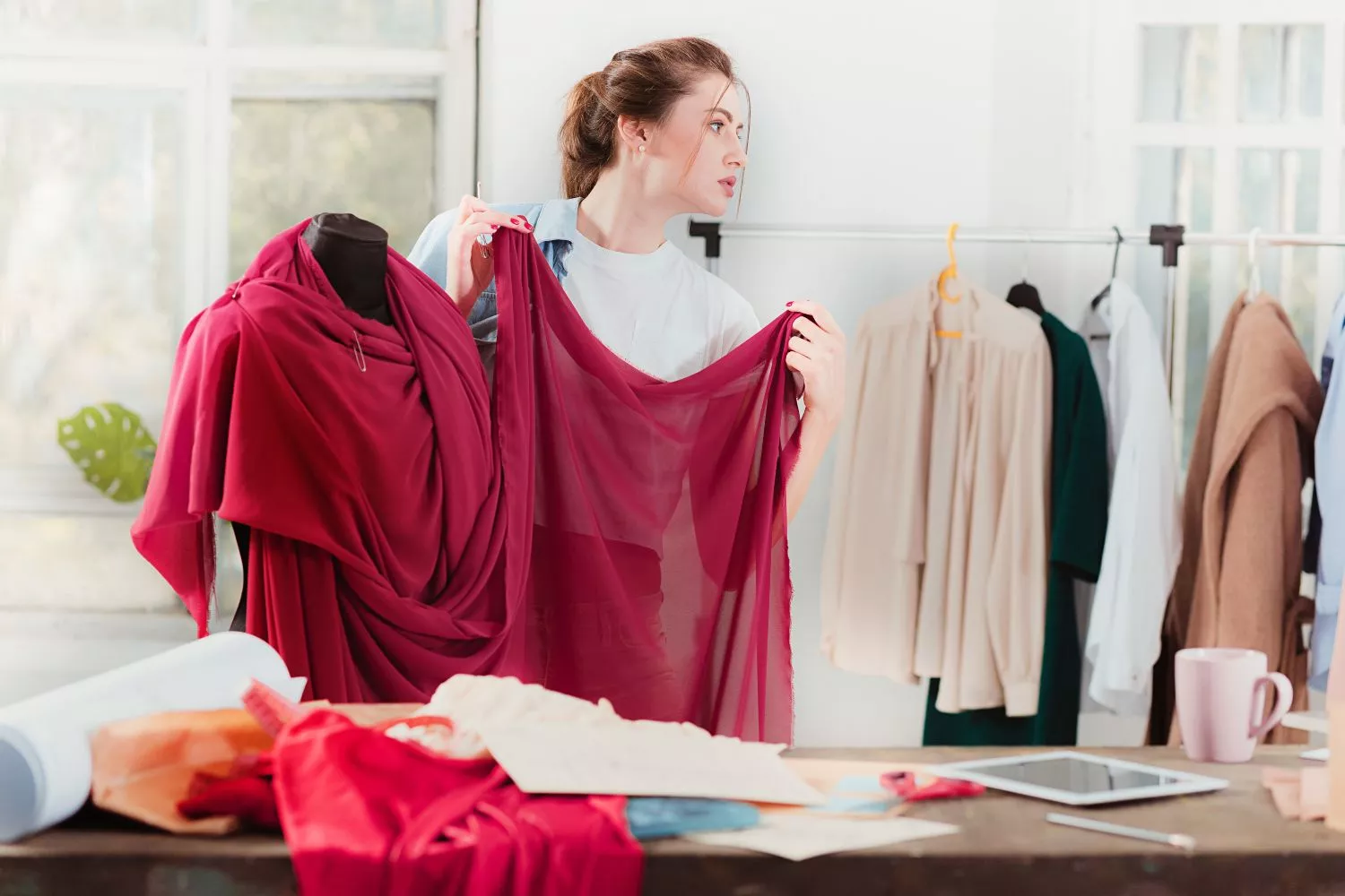 Uma costureira cose um vestido num atelier de moda / FREEPIK