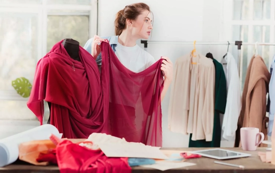Una chica observa si le favorece el granate en sus prendas de moda / FREEPIK Una chica observa si le favorece el granate en sus prendas de moda / FREEPIK