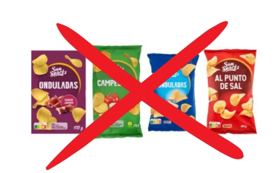 Alerta por posible presencia de cuerpos extraños (fibras plásticas) en productos de aperitivo de Aldi/ Montaje CG Alerta por posible presencia de cuerpos extraños (fibras plásticas) en productos de aperitivo de Aldi/ Montaje CG