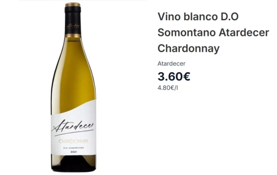 5. D.O. Somontano Atardecer Chardonnay/ Mercadona.es 5. D.O. Somontano Atardecer Chardonnay/ Mercadona.es