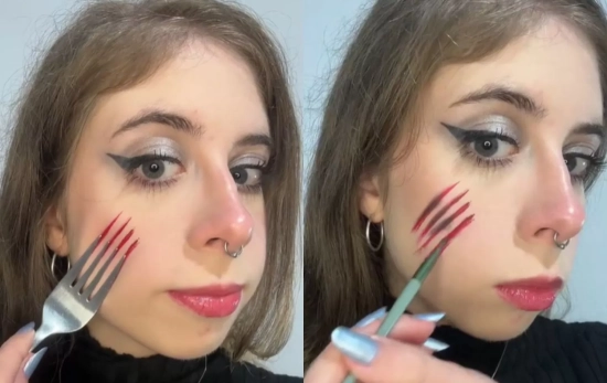 Tiktoker haciéndose heridas falsas con tenedor/ @tristestoy (TikTok) Tiktoker haciéndose heridas falsas con tenedor/ @tristestoy (TikTok)