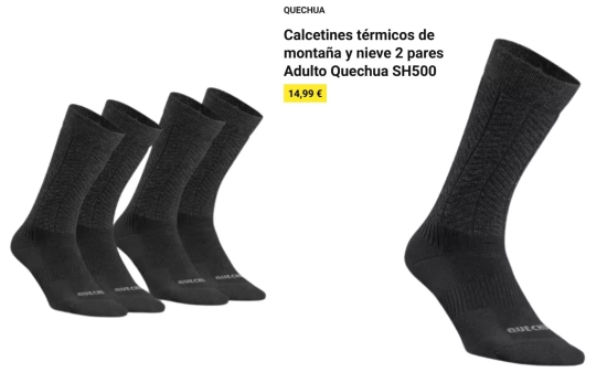Calcetines térmicos de montaña y nieve 2 pares Adulto Quechua SH500/ DECATHLON.ES Calcetines térmicos de montaña y nieve 2 pares Adulto Quechua SH500/ DECATHLON.ES