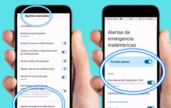 Cómo activar las alertas de emergencia ES-Alert en Android paso a paso/ Montaje CG Cómo activar las alertas de emergencia ES-Alert en Android paso a paso/ Montaje CG