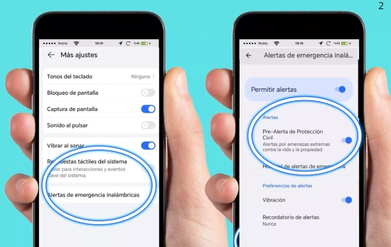 Cómo activar las alertas de emergencia ES-Alert en Android paso 2/ Montaje CG Cómo activar las alertas de emergencia ES-Alert en Android paso 2/ Montaje CG