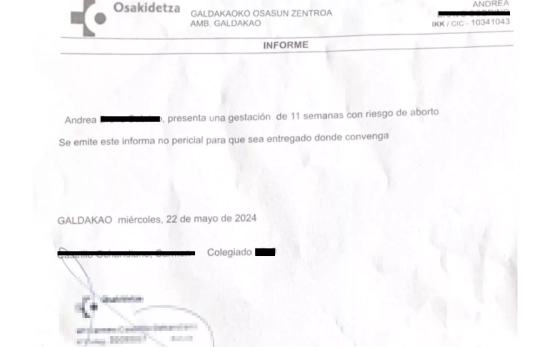 El documento que justifica el embarazo de riesgo de Andrea / CEDIDA El documento que justifica el embarazo de riesgo de Andrea / CEDIDA