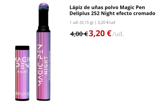 Lápiz de uñas polvo Magic Pen Deliplus 252 Night efecto cromado/ MERCADONES.ES Lápiz de uñas polvo Magic Pen Deliplus 252 Night efecto cromado/ MERCADONES.ES