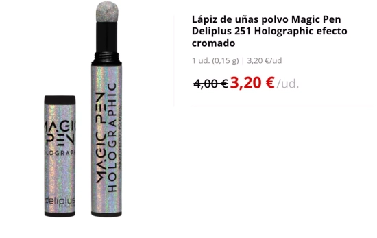Lápiz de uñas polvo Magic Pen Deliplus 251 Holographic efecto cromado/ MERCADONA.ES Lápiz de uñas polvo Magic Pen Deliplus 251 Holographic efecto cromado/ MERCADONA.ES