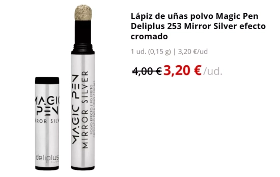 Lápiz de uñas polvo Magic Pen Deliplus 253 Mirror Silver efecto cromado/ MERCADONA.ES Lápiz de uñas polvo Magic Pen Deliplus 253 Mirror Silver efecto cromado/ MERCADONA.ES