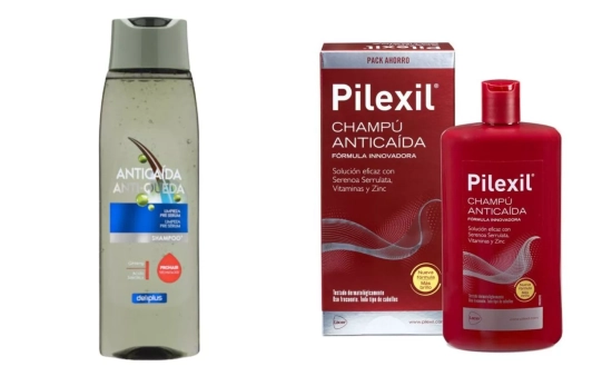 Champú Anticaída Deliplus y Champú Pilexil Anticaída/ Montaje CG Champú Anticaída Deliplus y Champú Pilexil Anticaída/ Montaje CG