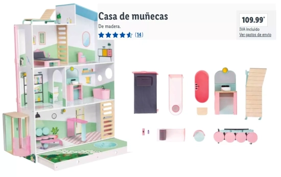 Casa de muñecas de 3 plantas, terraza y jardín de Lidl por 109,99 euros. /LIDL.ES Casa de muñecas de 3 plantas, terraza y jardín de Lidl por 109,99 euros. /LIDL.ES