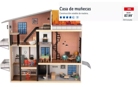 Casa de muñecas construcción estable de madera de Lidl por 87,99 euros./ LIDL.ES Casa de muñecas construcción estable de madera de Lidl por 87,99 euros./ LIDL.ES