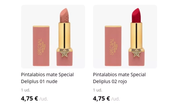 Pintalabios mate Special Deliplus 01 nude y el Pintalabios mate Special Deliplus 02 rojo/ MERCADONA.ES Pintalabios mate Special Deliplus 01 nude y el Pintalabios mate Special Deliplus 02 rojo/ MERCADONA.ES