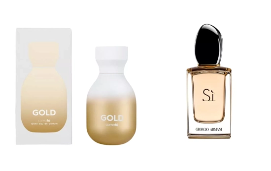 Como Tú Gold (8 €) / Sì de Giorgio Armani (160 €)/ Montaje CG Como Tú Gold (8 €) / Sì de Giorgio Armani (160 €)/ Montaje CG