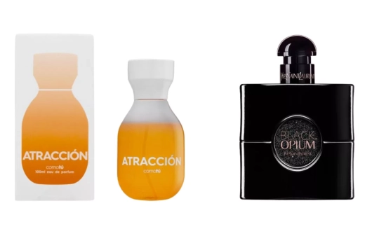 Como Tú Atracción (8 €)/ Black Opium de Yves Saint Laurent (145 €)/ Montaje CG Como Tú Atracción (8 €)/ Black Opium de Yves Saint Laurent (145 €)/ Montaje CG