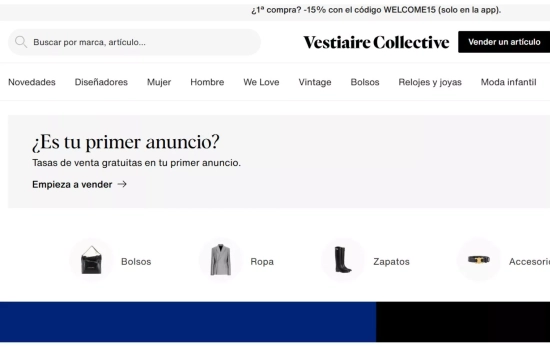 Interfaz de Vestiaire Collective, la app de lujo sostenible/ VESTIAIRECOLLECTIVE.COM Interfaz de Vestiaire Collective, la app de lujo sostenible/ VESTIAIRECOLLECTIVE.COM