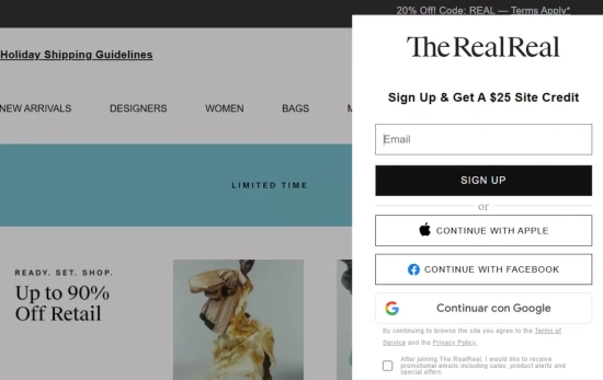 Interfaz de The RealReal, la app que se especializa en productos de moda de alta calidad/ THEREALREAL.COM Interfaz de The RealReal, la app que se especializa en productos de moda de alta calidad/ THEREALREAL.COM