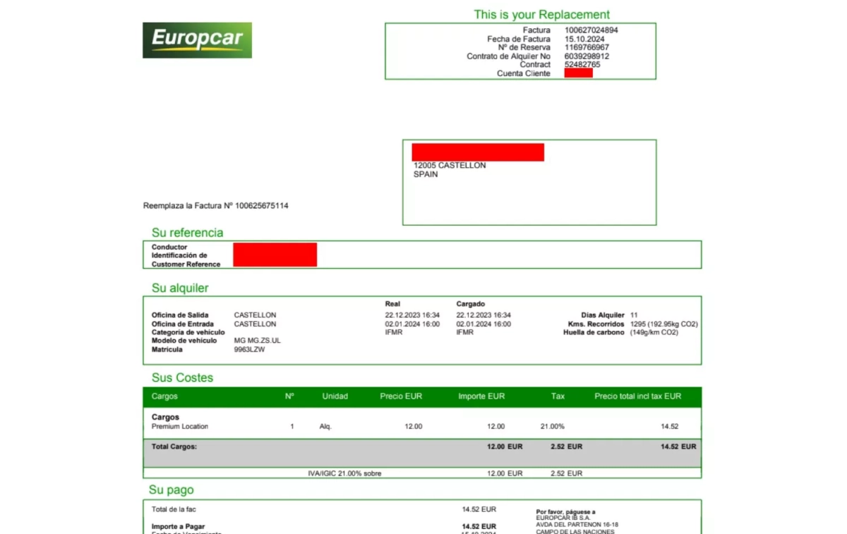 La factura inesperada de Europcar CEDIDA La factura inesperada de Europcar CEDIDA