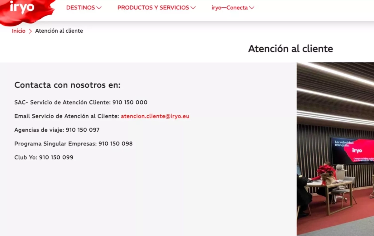 El teléfono de atención al cliente de Iryo CAPTURA El teléfono de atención al cliente de Iryo CAPTURA